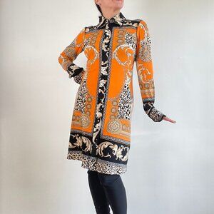 EVA VARRO Wild Animal Baroque Print Long Sleeve Button Front Shirt Dress - Size